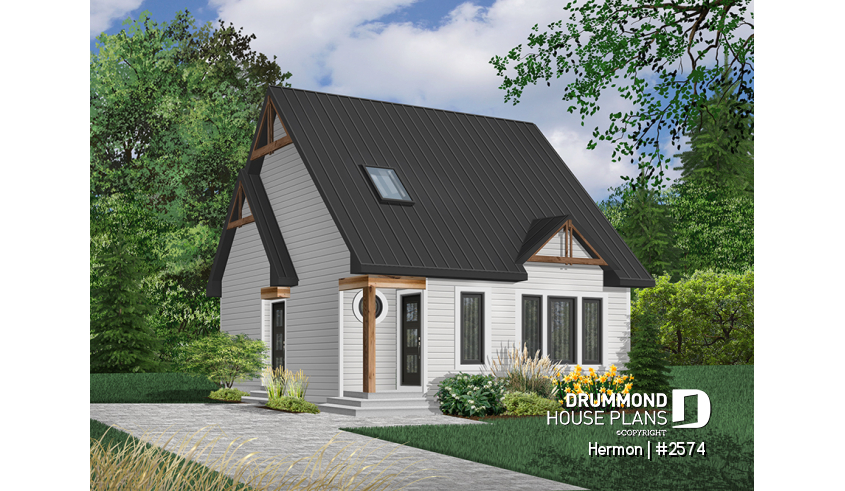 Color version 3 - Front - Scandinavian house plan with open floor plan, 2 bedrooms, lots of natural light, unfinished basement - Hermon