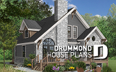 Rear view - BASE MODEL - Mountain style cottage house plan, 3 beds, large terrace, mezzanine, fireplace and open floor plan concept - The Touchstone