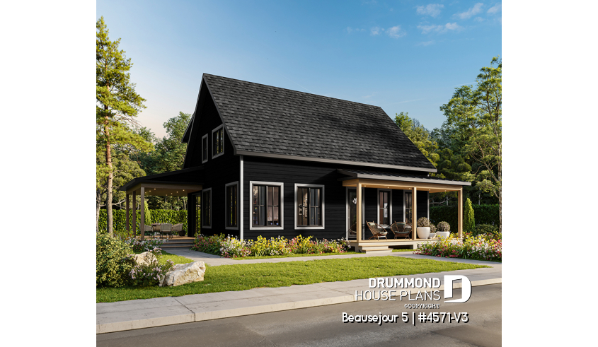 front - BASE MODEL - Farmhouse with 5 bedrooms, 2 living rooms, great covered rear deck, perfect family home plan - Beausejour 5