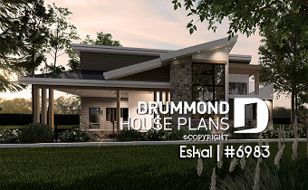 front - BASE MODEL - Modern one bedroom home with attached RV garage and single and four bedroom garage option - Eskal