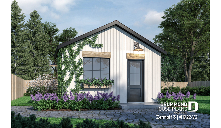 front - BASE MODEL - Stylish and simple shed plan with shelf and log storage areas - Zermatt 3