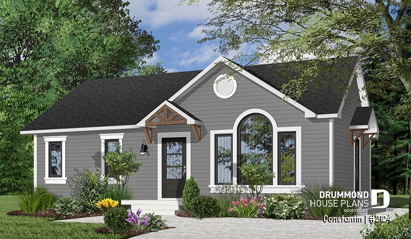 Color version 1 - Front - Affordable starter house plan with 2 bedrooms, modern ranch house plan - Constantin