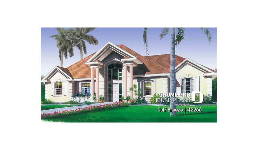 front - BASE MODEL - 3 bedroom, 2 bathroom house plan with master suite, 2-car garage, large open concept  - Gulf Breeze