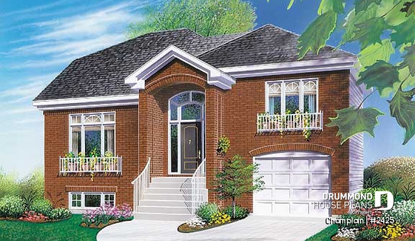 front - BASE MODEL - 3 bedroom house plan with garage - Champlain