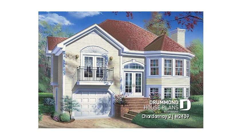 front - BASE MODEL - Split-level house plan with 3 bedrooms, good size family room with fireplace, unfinished daylight basement - Rosehill 2