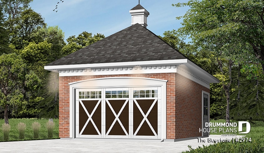 front - BASE MODEL - Charming Victorien inspired one-car garage plan - The Bluestone