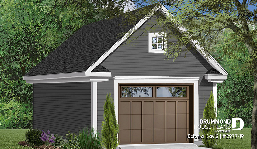 front - BASE MODEL - Spacious one-car garage plan, with storage area in attic. PDF and blueprints available. - Colonial Bay 2