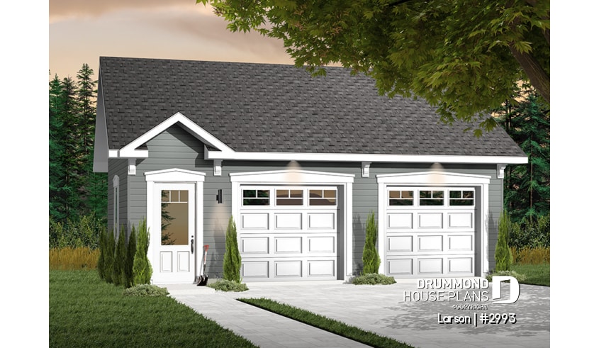 front - BASE MODEL - Two-car country garage plan with storage space - Larson