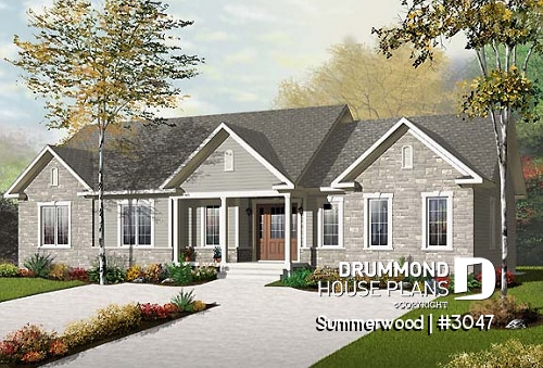 front - BASE MODEL - Country style intergenerational house plan with 2 large units, shared entrance, beautiful layout - Summerwood