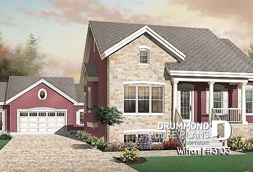 front - BASE MODEL - Country ranch style 3 bedroom house plan with 9' ceilings and covered porch - Wilton