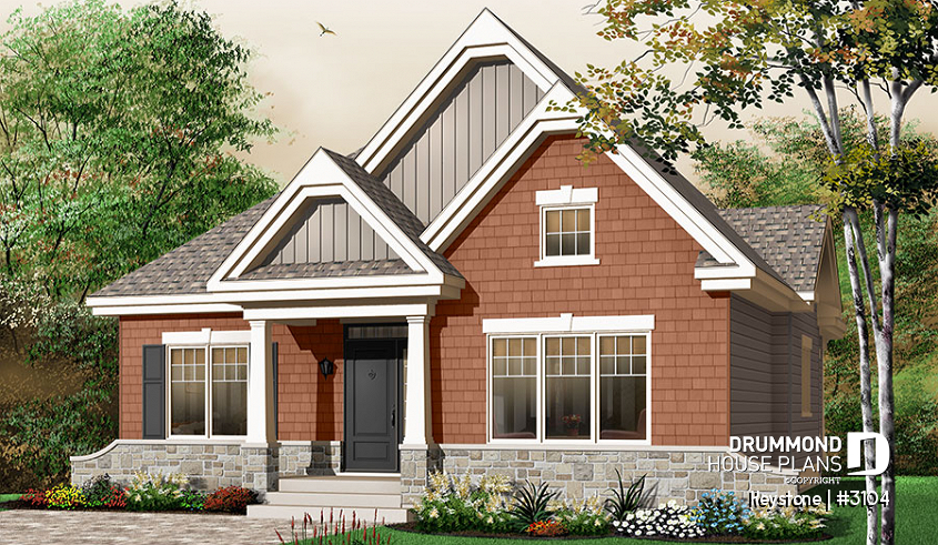 Color version 2 - Front - Small country home plan, 3 bedrooms on main floor, great kitchen, affordable construction cost - Keystone