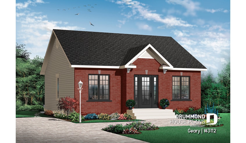 front - BASE MODEL - Traditional 1 storey house plan, 2 bedroom ideal for first home buyers, kitchen nicely designed - Geary