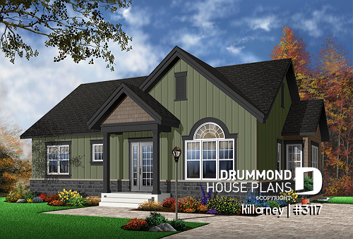 Color version 2 - Front - Bright, 2 bedroom, single storey Small Craftsman house plan with cathedral ceiling - Killarney