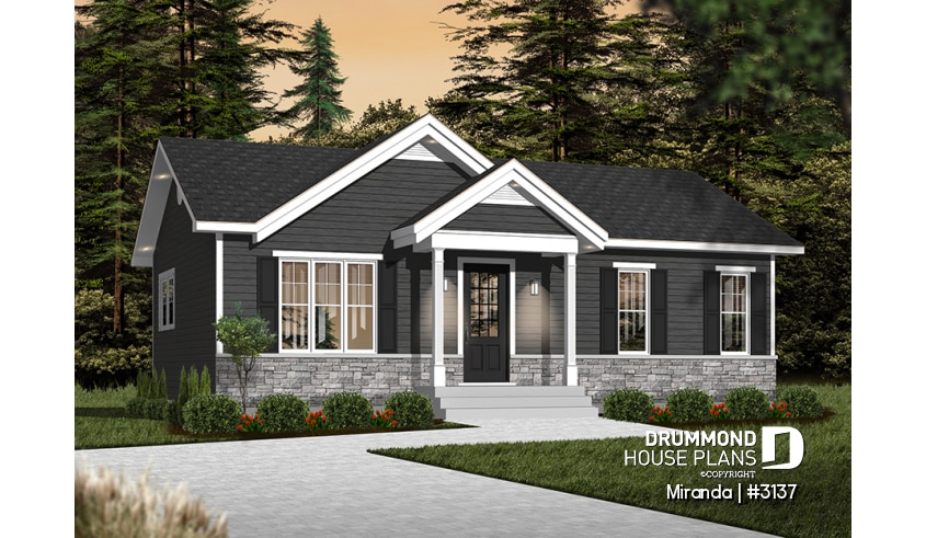 Color version 3 - Front - Economical Modern Rustic Starter home design with open floor plan concept - Miranda