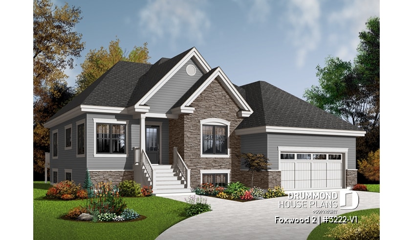 front - BASE MODEL - Affordable Modern Craftsman Bungalow, kitchen with breakfast area, large family room with fireplace  - Foxwood 2