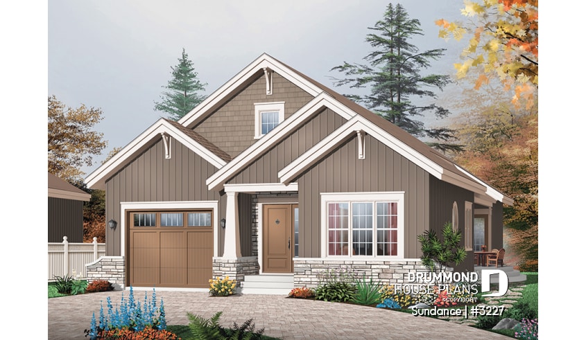 front - BASE MODEL - 3 bedroom Craftsman house plan with ensuite, fireplace, mud room, side lanai and lots of light - Sundance