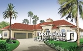 front - BASE MODEL - 3 to 4 bedroom mediteranean luxury villa house plan, 3 car garage, split bedroom floor plan, 2 fireplaces - Verbennia