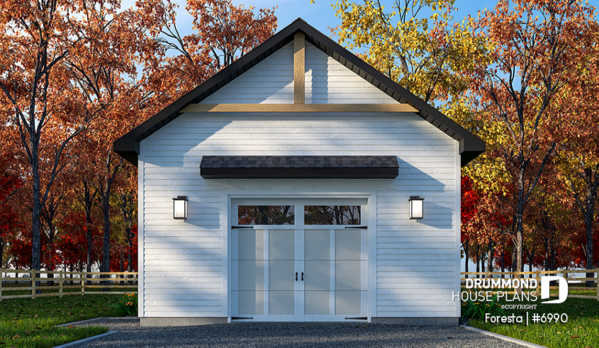 front - BASE MODEL - One-car garage, country farmhouse style - Foresta