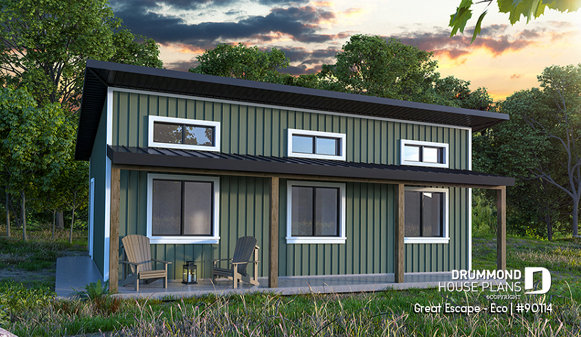 front - BASE MODEL - Small and eco-friendly chalet house plan for 6 people, open area, panoramic view - Great Escape - Eco