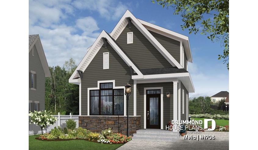 front - ORIGINAL MODEL - Country small and affordable starter home plan, 2 to 3 bedrooms, 9 foot ceiling, lots of natural lights  - Melia