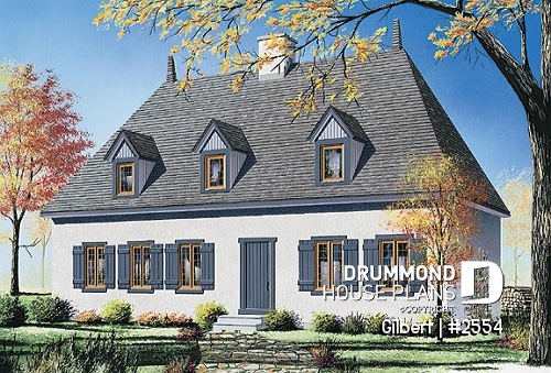 front - BASE MODEL - Traditional European 4 bedroom home design, with open floor plans and 2 family rooms - Philibert