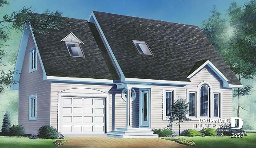 front - BASE MODEL - 2 storey house plan with one-car garage, open floor plan and 3 bedrooms.  - Birch