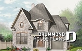 front - BASE MODEL - English Manor style house plan with garage, 3 bedrooms, living room with fireplace, pantry in kitchen - Covington