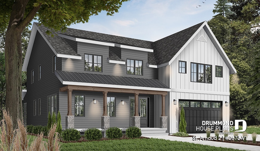 front - BASE MODEL - Comfortable 5 beds, 4.5 baths Modern Farm House style house plan with home office, 2-car garage, open floor - St. Arnaud 2