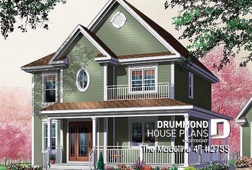 front - BASE MODEL - 3 Bedroom traditional home plan with office space on second floor, two-side fireplace on main floor - The Madeline 4