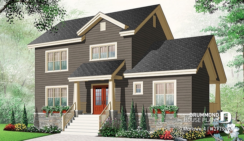 front - BASE MODEL - Craftsman style small home, 3 bedrooms, home office and large covered terrace - Marlowe 4