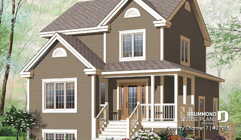 front - BASE MODEL - 3 bedroom farmhouse house plan with one-bedroom bedroom basement appartment, low construction costs - Country Charmer 7