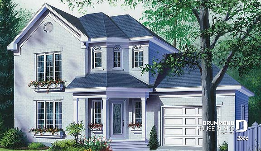 front - BASE MODEL - 3 bedroom house plan with garage, laundry room on main floor - Cupola