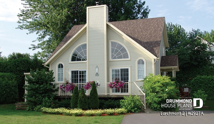 front - BASE MODEL - 1 bedroom cottage plan with cathedral ceiling, unfinished basement for extra beds, mudroom - Larchmont 2