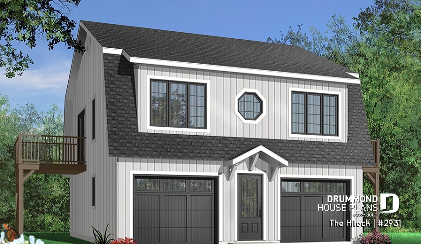 Color version 4 - Front - Large 2-car garage apartment plan, 2 bedrooms with jack and jill bath and private balconies - The Hillock