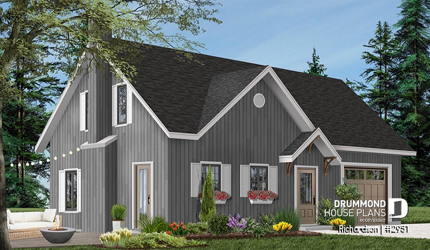 Color version 4 - Front - Rustic cottage house plan, open floor plan with fireplace, 3 bedrooms, garage - Richardson