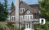 Color version 2 - Rear - Lakefront cottage plan, walkout  basement, 3 to 4 bedrooms, open floor plan layout, fireplace - The Touchstone 5