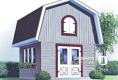 front - BASE MODEL - Barn style shed plan, with upstairs storage accessible by stairs - Garden shed