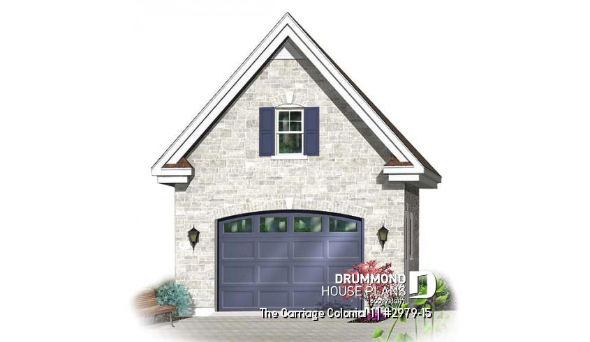 front - BASE MODEL - One-car garage plan with bonus space on attic - The Carriage Colonial 1
