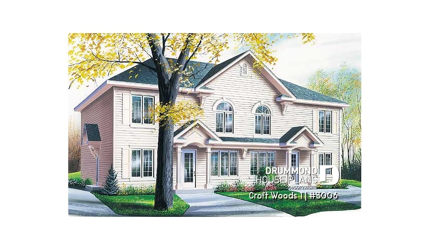 front - BASE MODEL - 4 unit apartment building plan, 2 bedrooms and laundry room on each apt., kitchen island and more! - Croft Woods 1