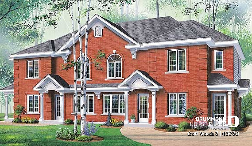 front - BASE MODEL - 4 unit apartment building plan, 2 bedrooms, laundry room, storage and large kitchen with island - Croft Woods 3
