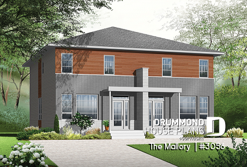 front - BASE MODEL - Modern duplex plan, 3 bedrooms per unit, laundry room on main floor, master suite, open concept - The Mallory 
