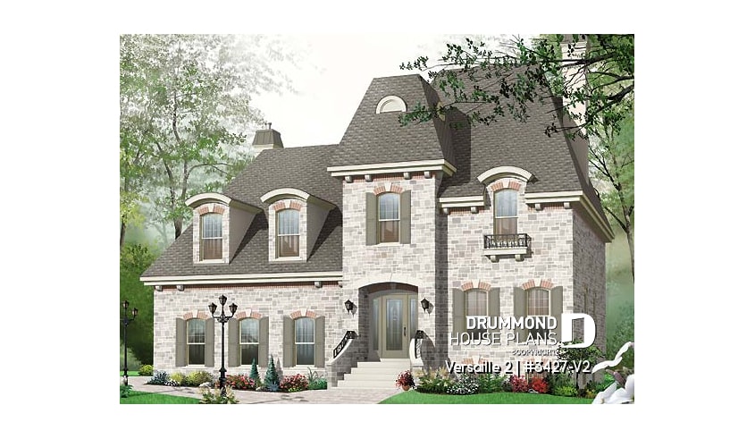 front - BASE MODEL - House plan with large master suite, double garage, 2 fireplaces and cathedral ceiling, mezzanine - Versaille 2