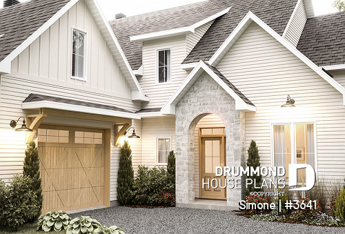 front - BASE MODEL - Stunning French Country Style Home, L-Shaped, No Basement, 3 to 4 Bedrooms, 2 Family Rooms - Simone