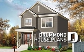 front - BASE MODEL - Very affordable American classic 2 storey home plan, 3 bedrooms, ideal for narrow building site - Warner 2