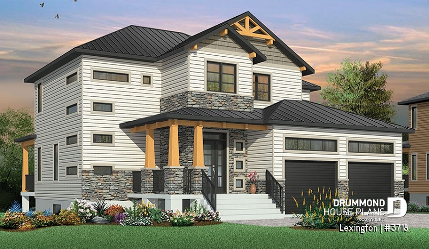 front - BASE MODEL - Modern Rustic home design with 4 beds, great covered terrace and open floor plan layout - Lexington
