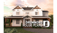 front - BASE MODEL - Farmhouse home plan with wrap around porch, 4 bedrooms, 2.5 baths, game room, den - Rivard