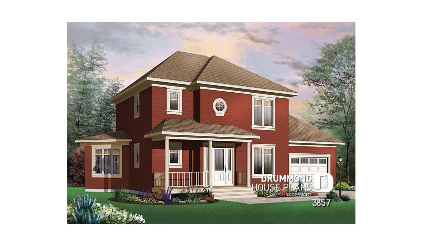 front - BASE MODEL - 2 storey 3 bedroom house plan with garage, spacious family room with lots of windows, formal dining room - Darmin