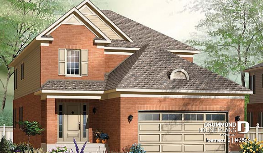 front - BASE MODEL - 2 storey narrow lot home design, master suite, 4 bedrooms, 2.5 bathrooms, double car garage, laundry room - Iverness 2