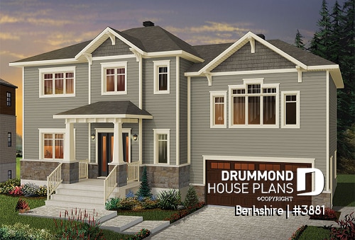 front - BASE MODEL - Beautiful transitional style home plan, large bonus space, open floor plan concept with large kitchen island - Berkshire