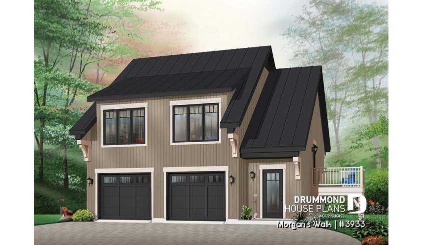 Color version 5 - Front - Large two-car garage apartment house plan with 2 bedrooms, open floor plan and balcony, laundry room - Morgan's Walk
